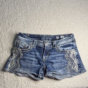 Miss Me Blue Jean Shorts with Embellishments